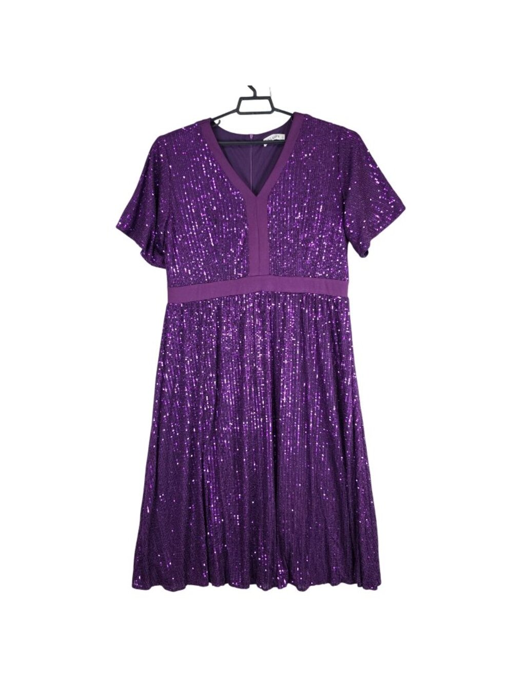 Womens Grace Karin Purple Flutter Short Sleeve Sequin Midi Dress Size 2XL